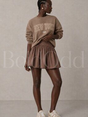 Garage Brown Satin-Look Flared Skater Mini Skirt – P/S